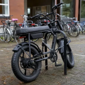 Fatbike stevig vastgezet met slot in Nederlandse straat